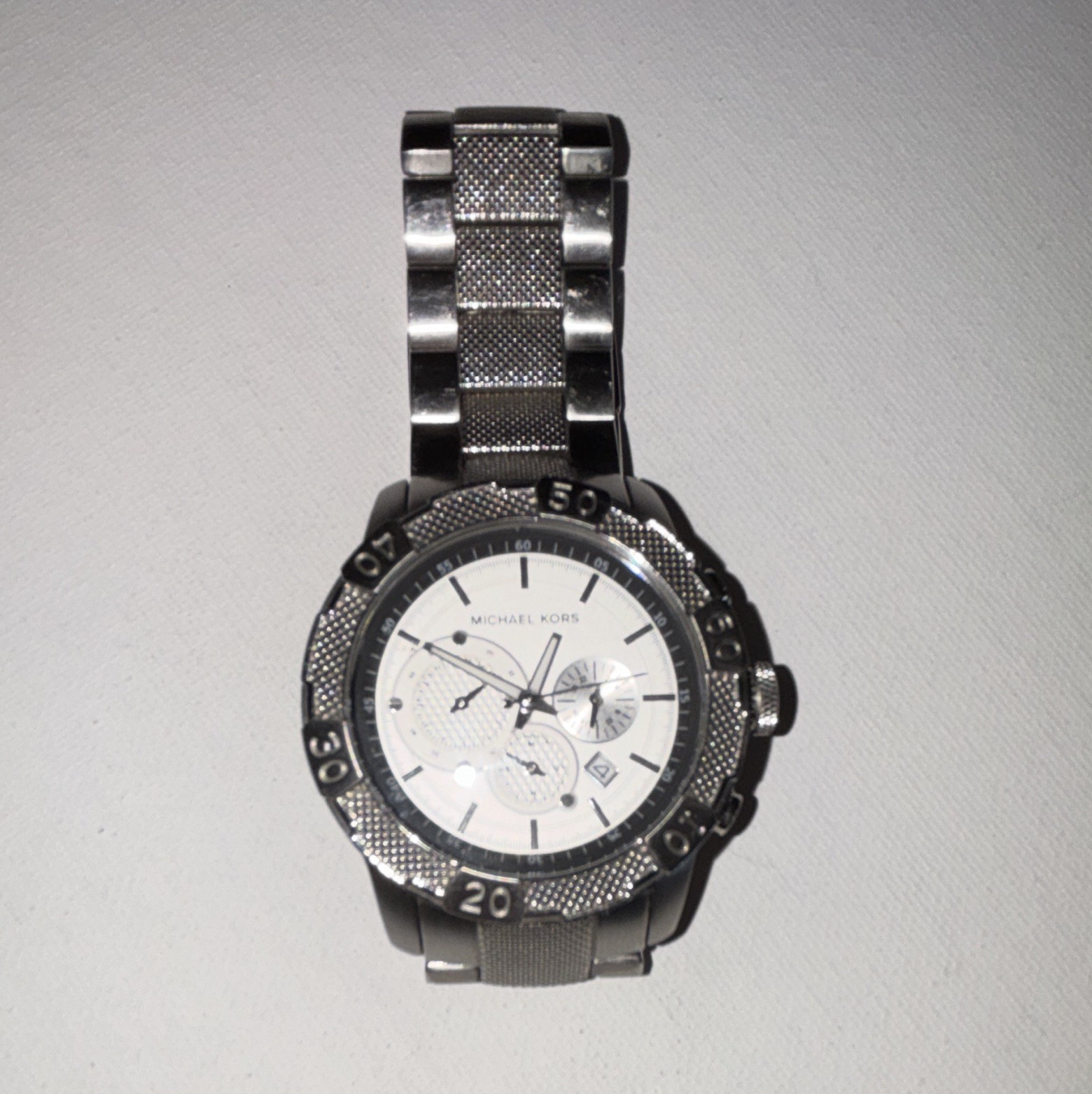 Michael Kors Men’s Quartz Chronograph Date Watch Silver Dial Steel Bracelet 46mm