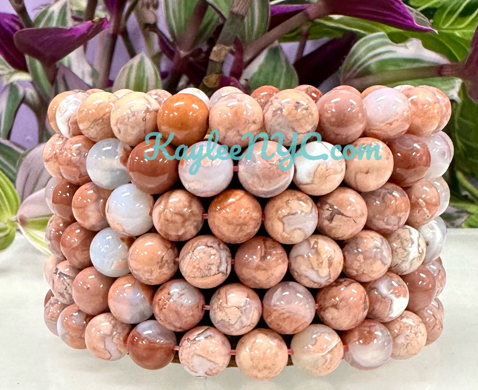 Wholesale 6 Pcs Natural Pink Agate Bracelet 8mm 7.5” Healing Crystal