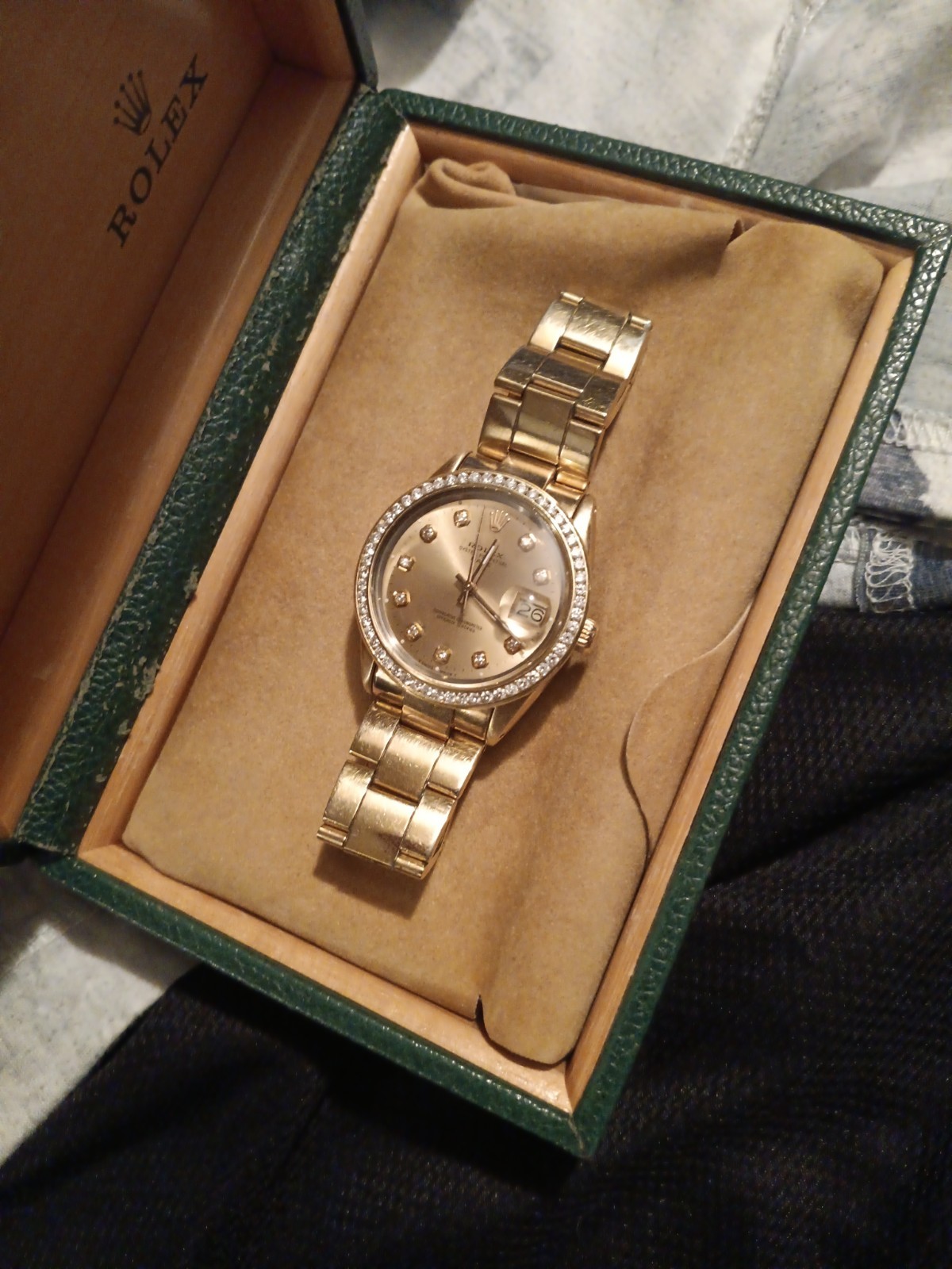 34mm Rolex Date 15505 With 1.2kt 14k Diamond Bezel/Gold Diamond Dial 14kcap Band