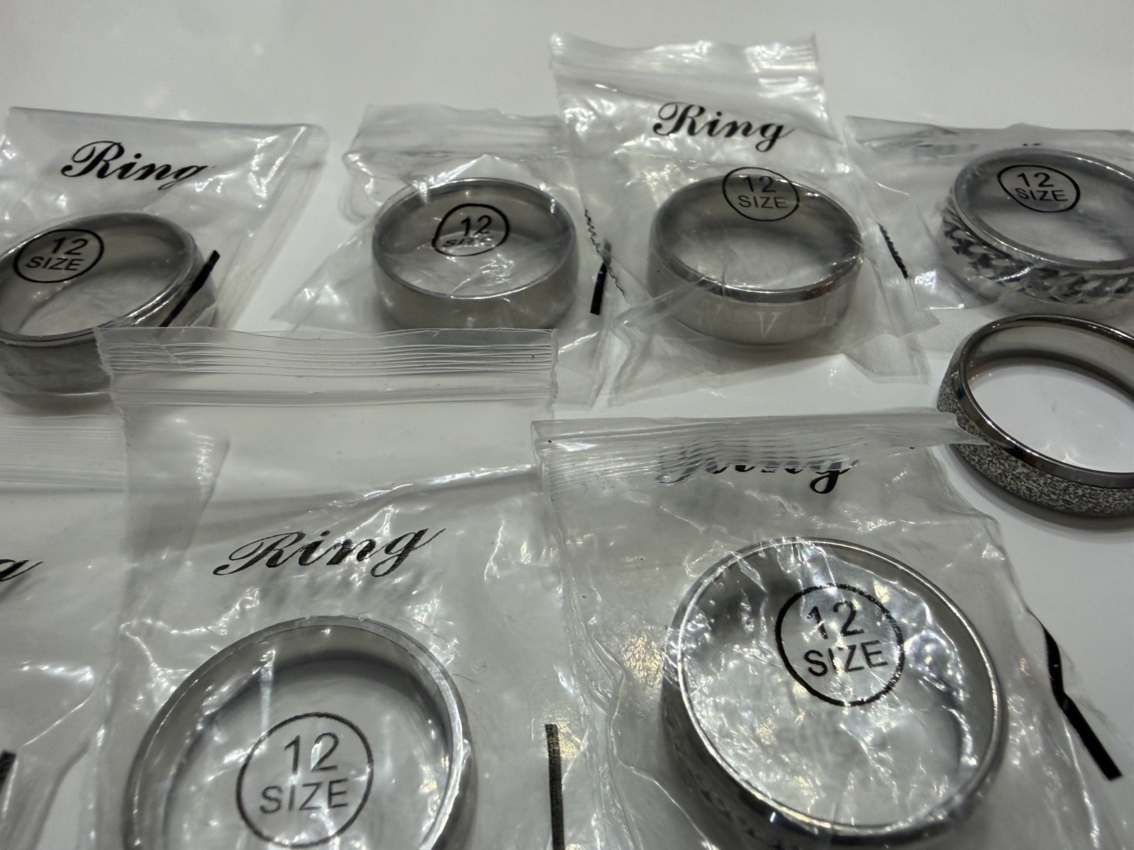 Men’s – Set of 17 Total, Stainless Steel Silver Rings. Size 12. Brand New, Clean