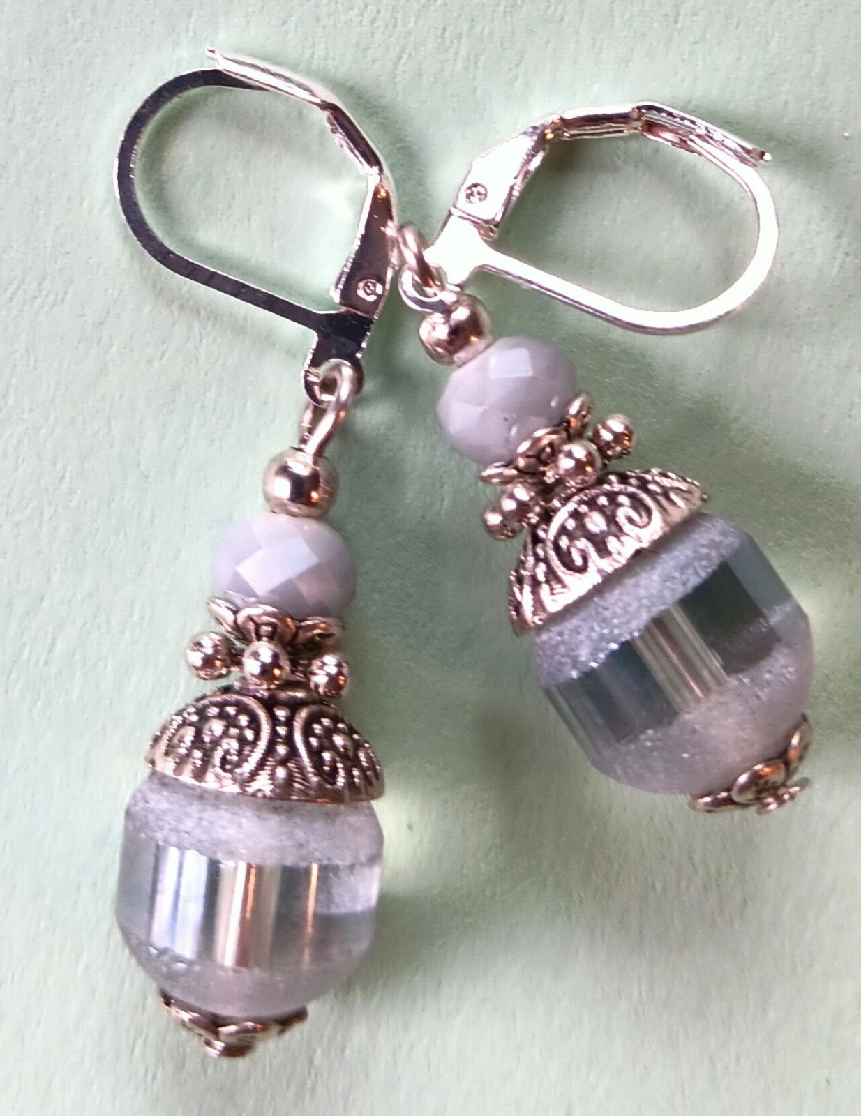 ICE GREY frosted CRYSTAL earring SP LEVERBACK handcrafted #XSP-b