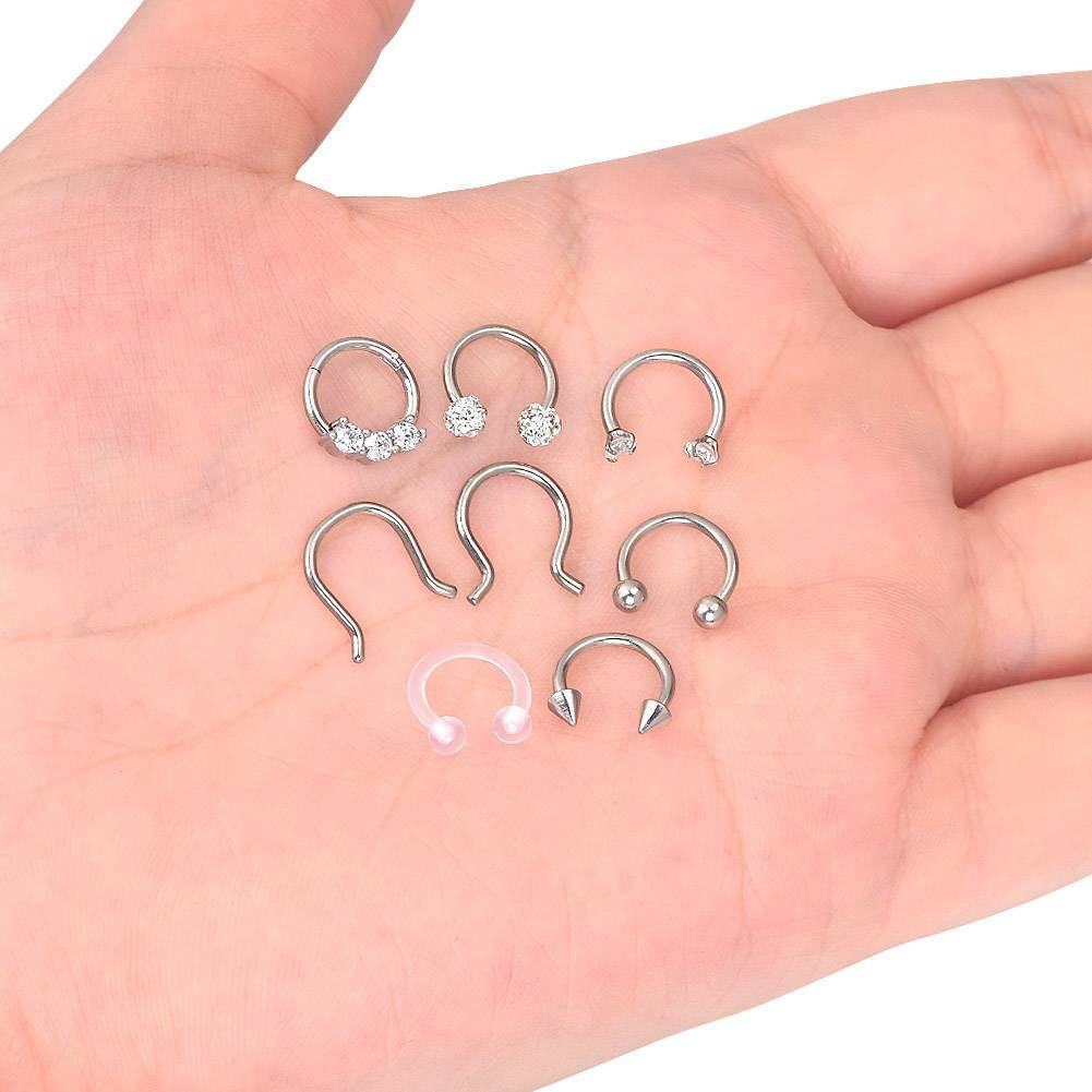 8× Surgical Steel Septum Clicker Retainer Nose Hoop Horseshoe Ring Body Piercing