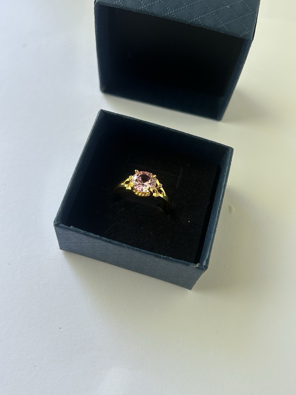 Vintage Pink Cubic Zirconia Ring Gold Plated Womens Size 9.5