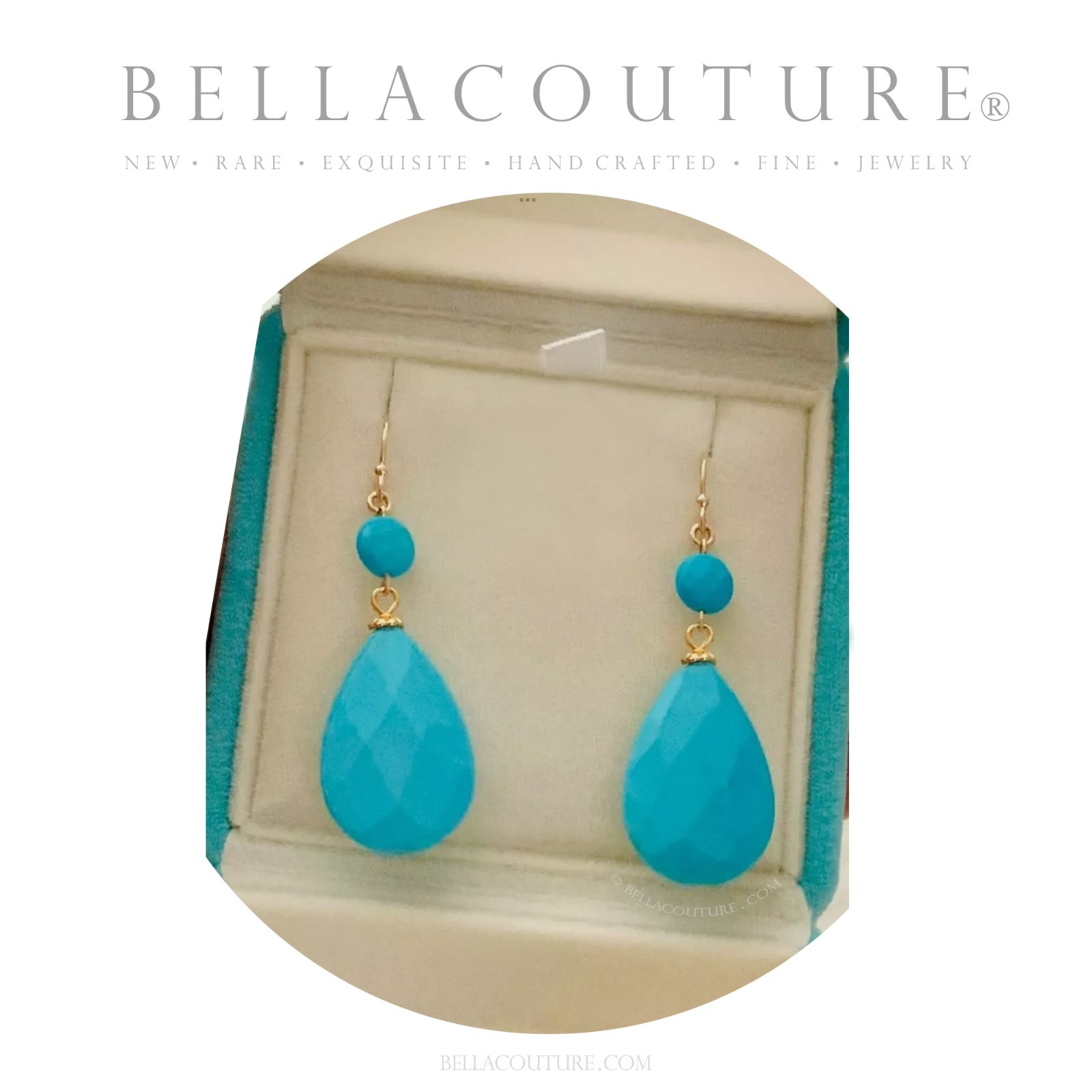 $695 NEW 14K YELLOW GOLD TURQUOISE DIAMOND ROSE CUT VTG DANGLE TEARDROP EARRINGS