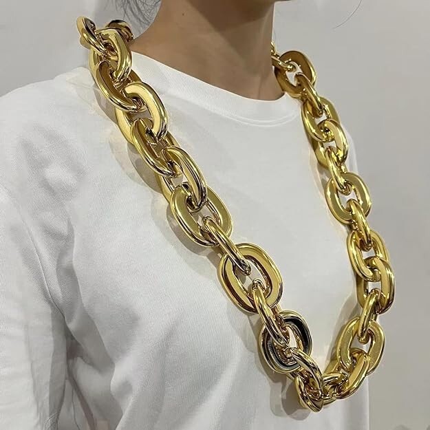 Gold Hip Hop Large Thick Acrylic Plastic Cuban Link Chain Necklace 32in 80cm