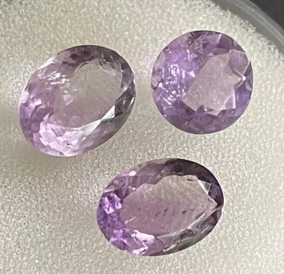 12.2ct 10.3-12.6mm 3pc Lot Purple Amethyst Oval Faceted Cabochons Gems
