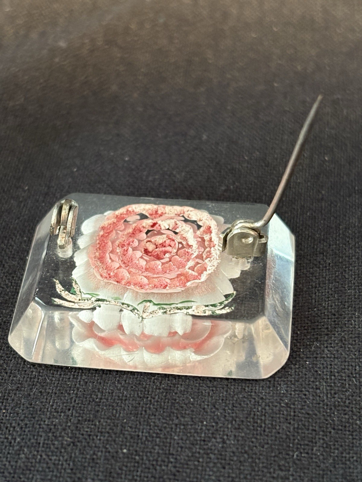 Reverse carved Lucite Flower Brooch