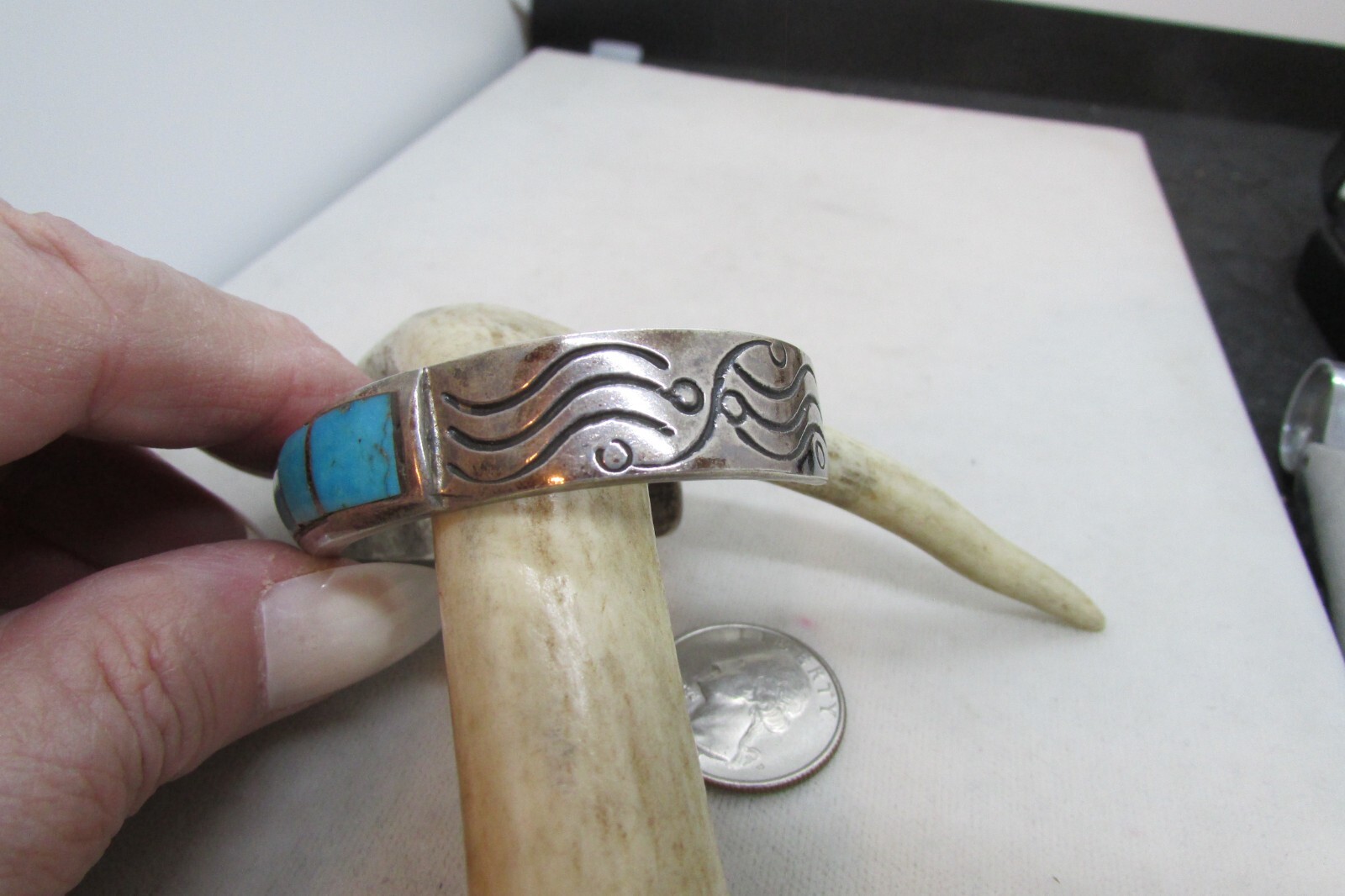 VTG SW N A 6 STONE TURQUOISE CUFF WEIGHT IS 40 GRAMS STERLING