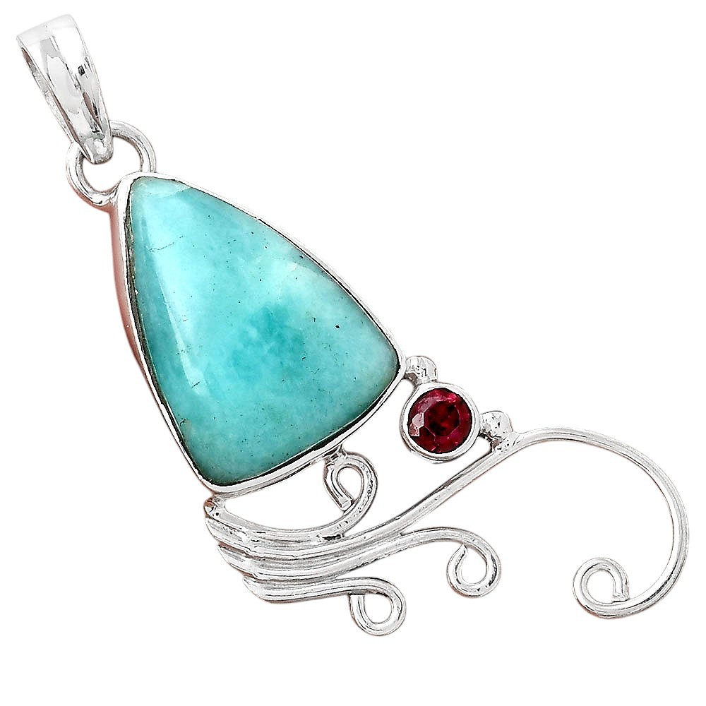 Natural Paraiba Amazonite and Garnet 925 Sterling Silver Pendant Jewelry P-1007
