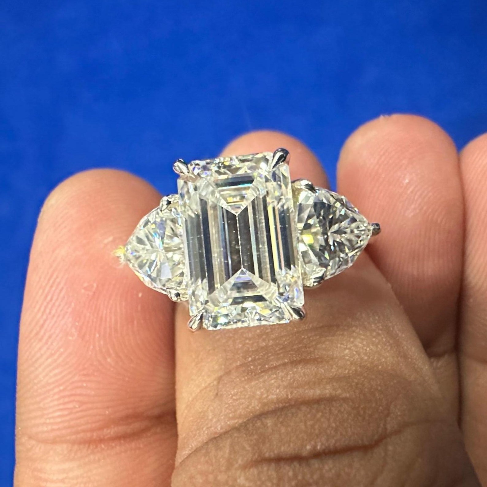 5.99 CTW Emerald Cut Moissanite Trilogy Anniversary Ring 14K White Gold Plated