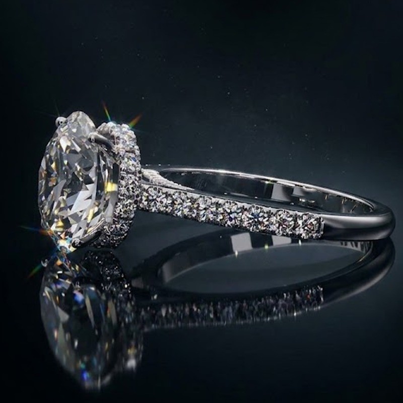 4.80 TCW Round Cut Moissanite Hidden Halo Engagement Ring 14k White Gold Plated
