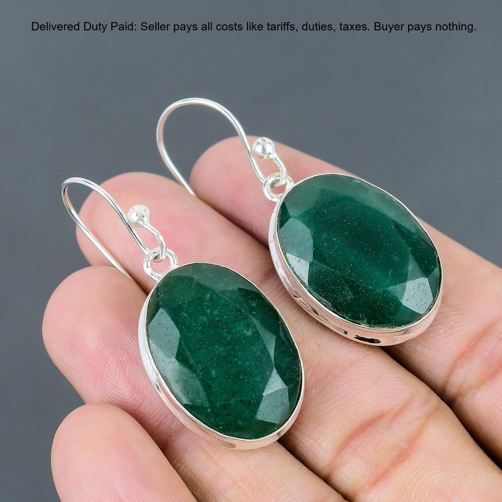 Valentines Sale 925 Sterling Silver Zambian Emrald Stone Drop Dangle Earrings