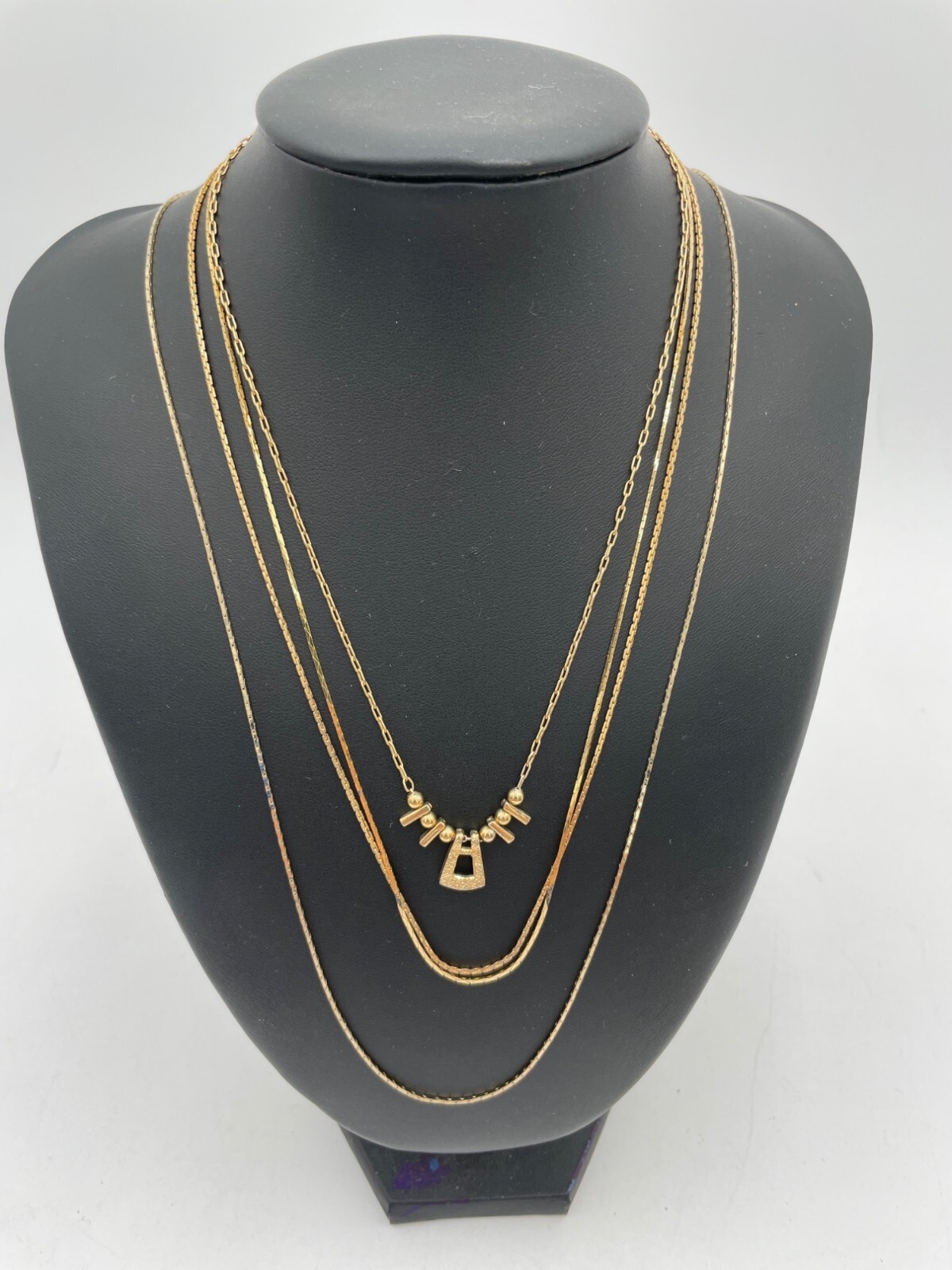 Layered Faux Gold Necklaces 4 Chains & Mini Pendant Design