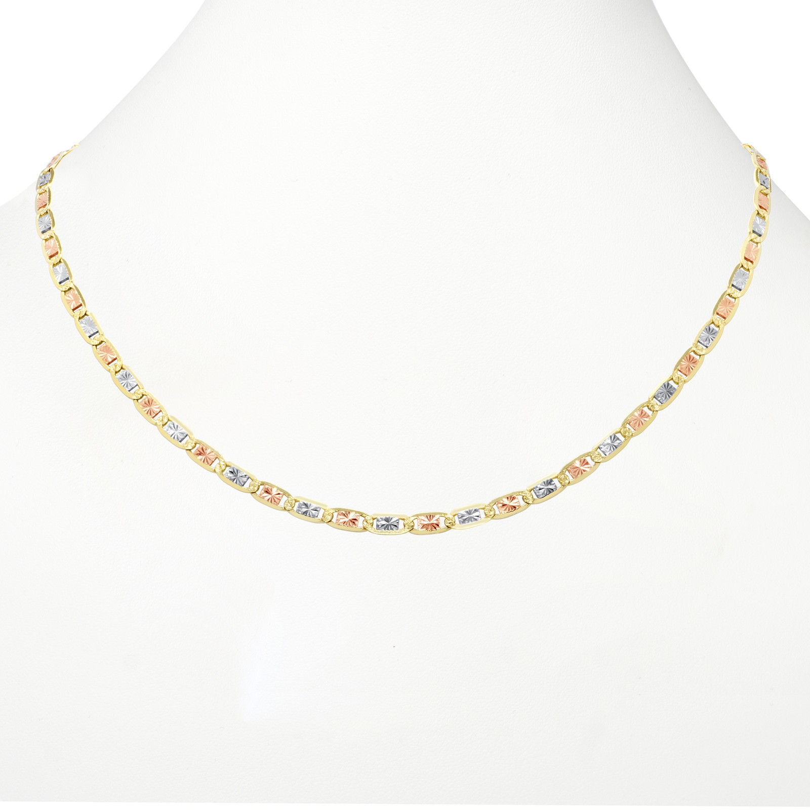 10K Solid Tri Yellow Rose White Gold 6mm Valentino Chain Womens Necklace 18″