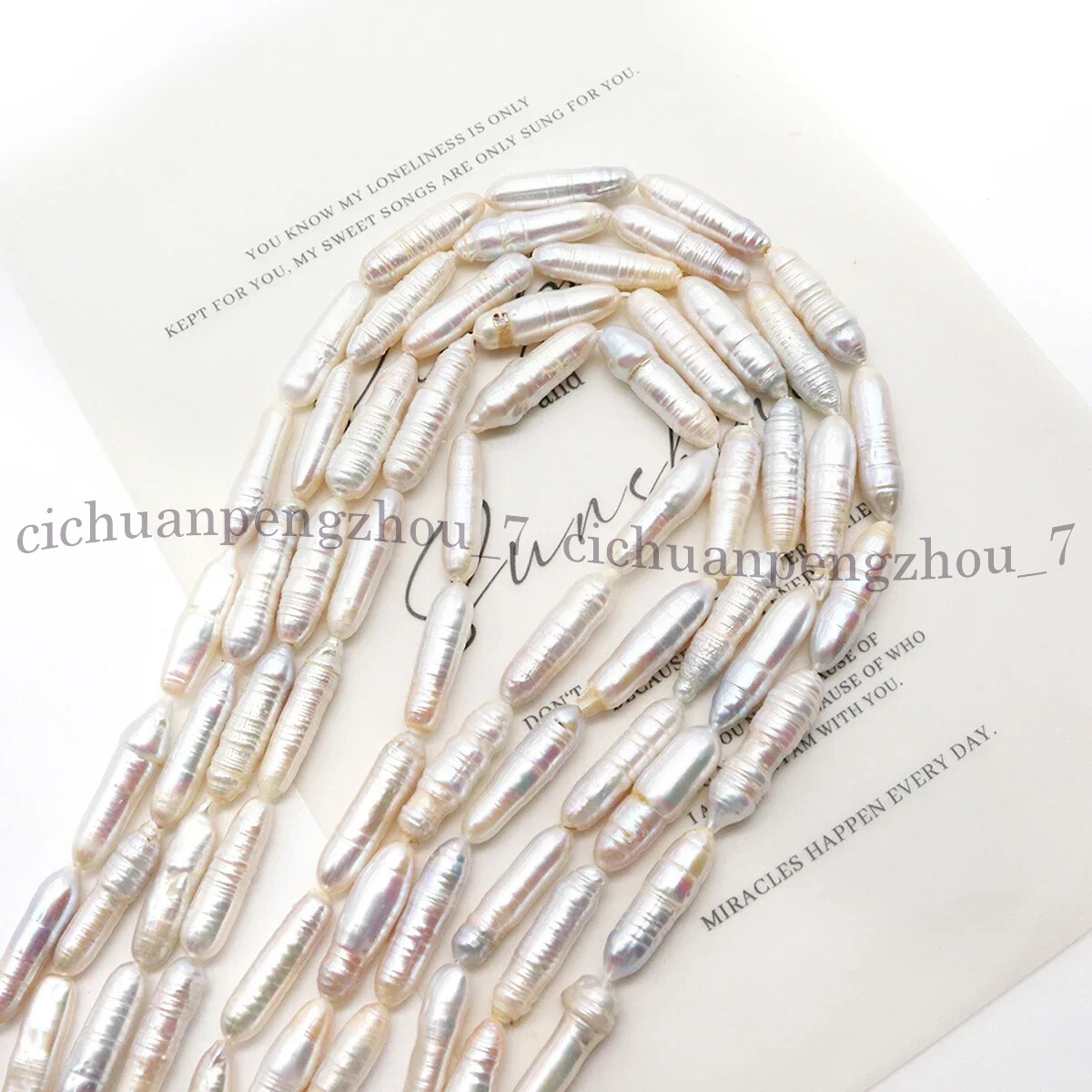 Unique 6x26mm White Natural Freshwater Baroque Long Biwa Pearl Loose Beads 15”