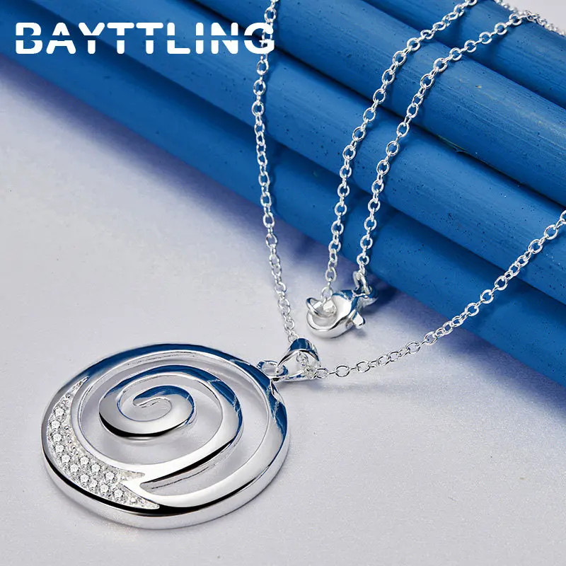 Fashion 925 Sterling Silver 16-30 Inches Hip Hop Spiral Round Zircon Necklace