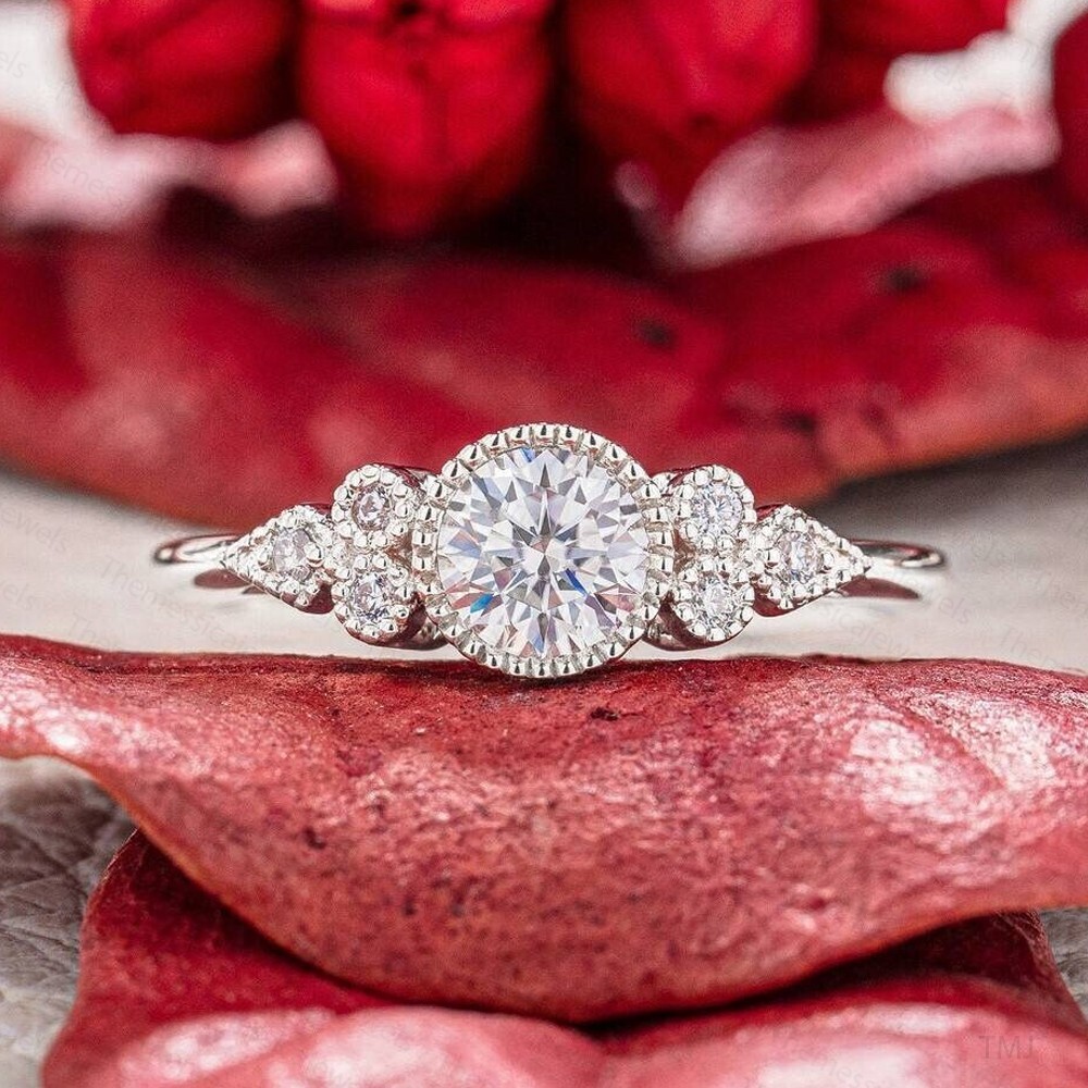 1.38 TCW Round Cut Moissanite New Style Engagement Ring In 14K White Gold Plated