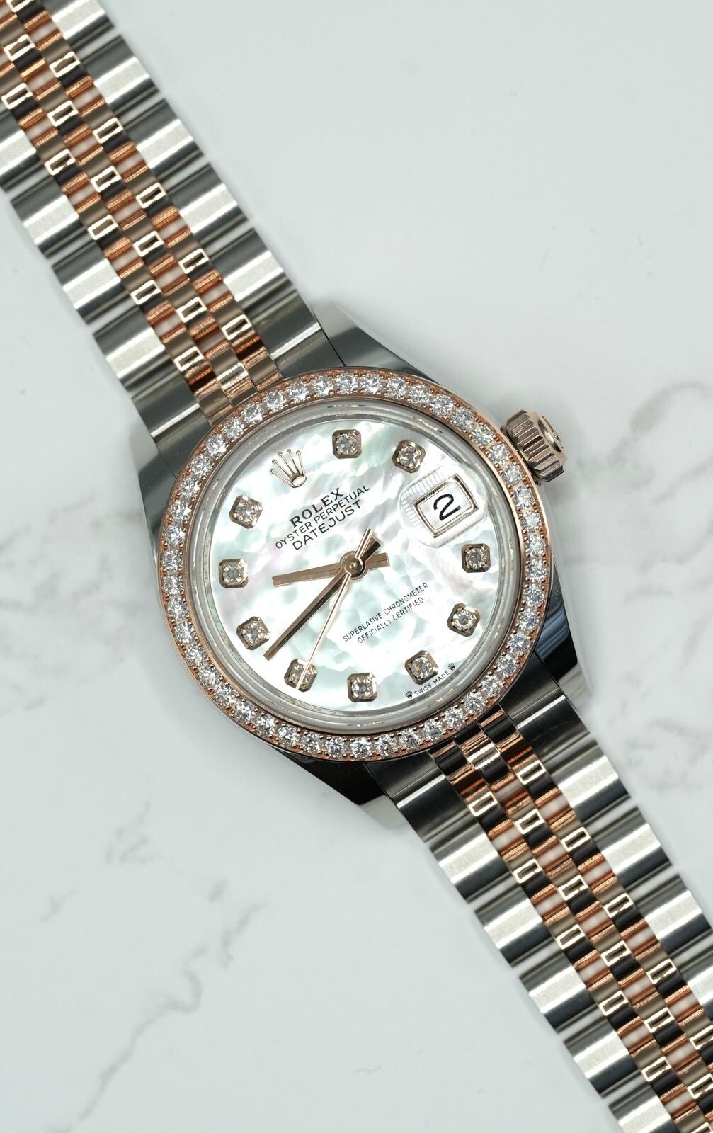 Rolex Steel & Rose Gold Datejust 28mm 279381RBR Factory White ‘MOP’ Diamond Dial