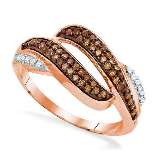 10K Rose Gold Chocolate Brown & White Diamond Ring Open Band .33ct