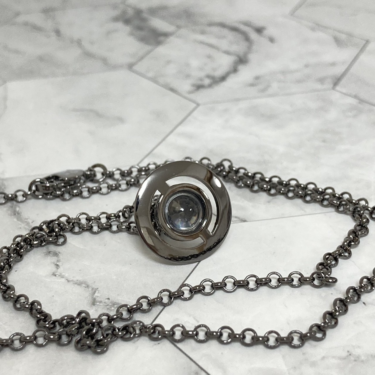 Vivienne Westwood Necklace Petit Orb Gunmetal Clear TOP 1.5 cm x 1.6 cm NO BOX