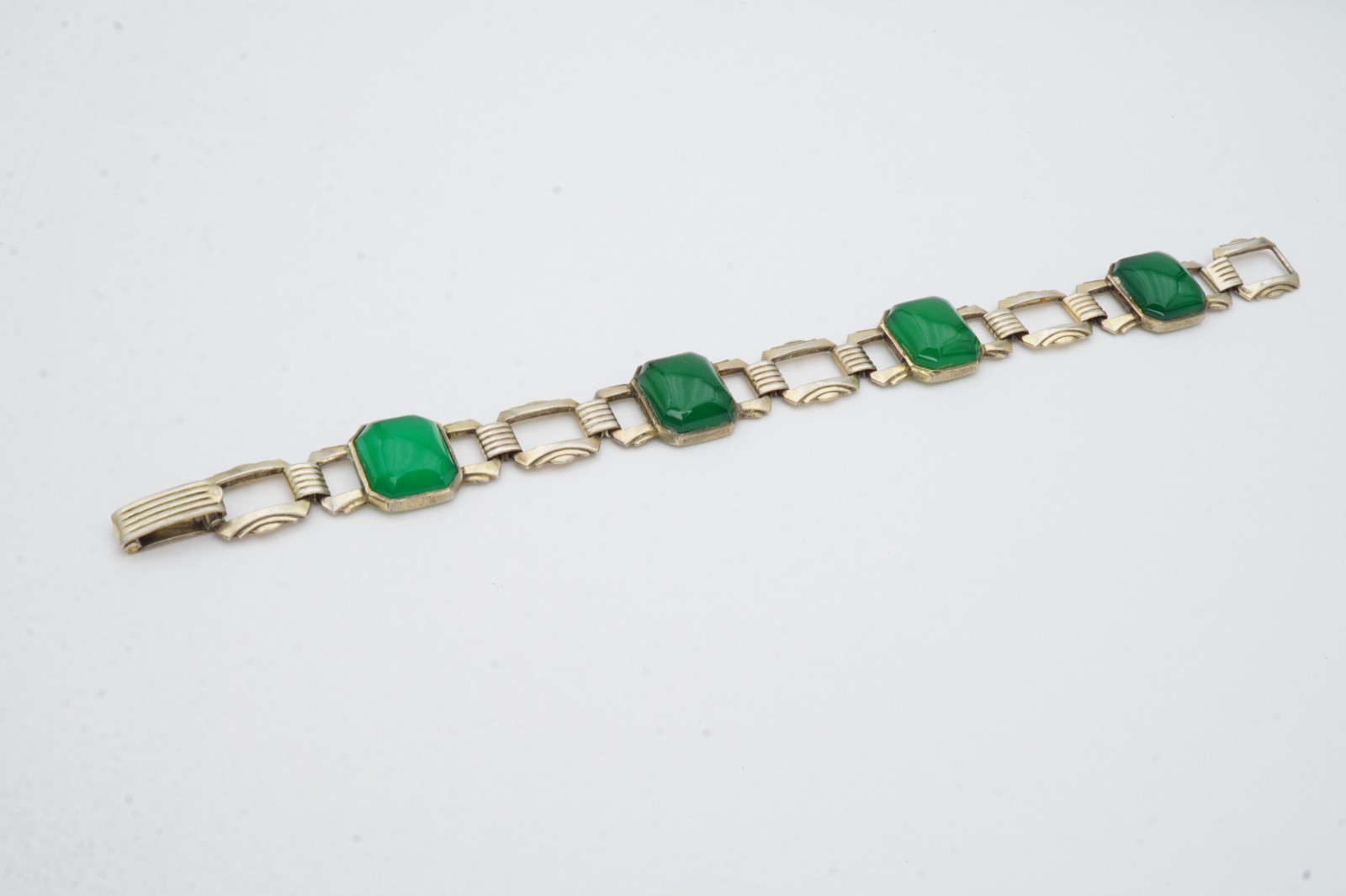 Vintage Sterling Silver 925 Chrysoprase Bracelet 7.25″ Art Deco