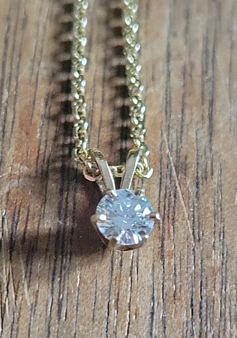14K Yellow Gold 20″ Cable Link Chain & ~0.36ct Natural Solitaire Diamond Pendant