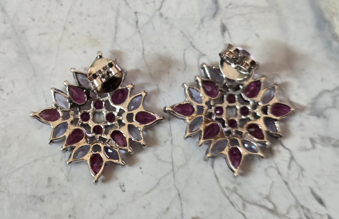 Natural Rhodolite & Tanzanite 14K WG Over 925 Sterling Stud Earrings, 4.52 ctw