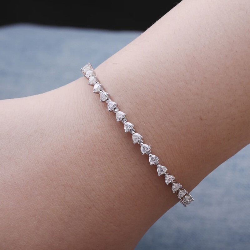 Full D VVS1 Real Heart Cut Moissanite Tennis Bracelet Chain 925 Sterling Silver