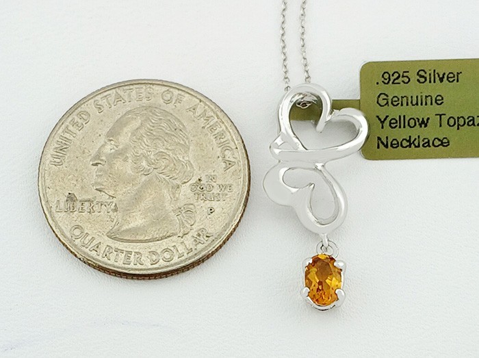 GENUINE 0.45 Cts YELLOW TOPAZ PENDANT NECKLACE .925 SILVER – New With Tag