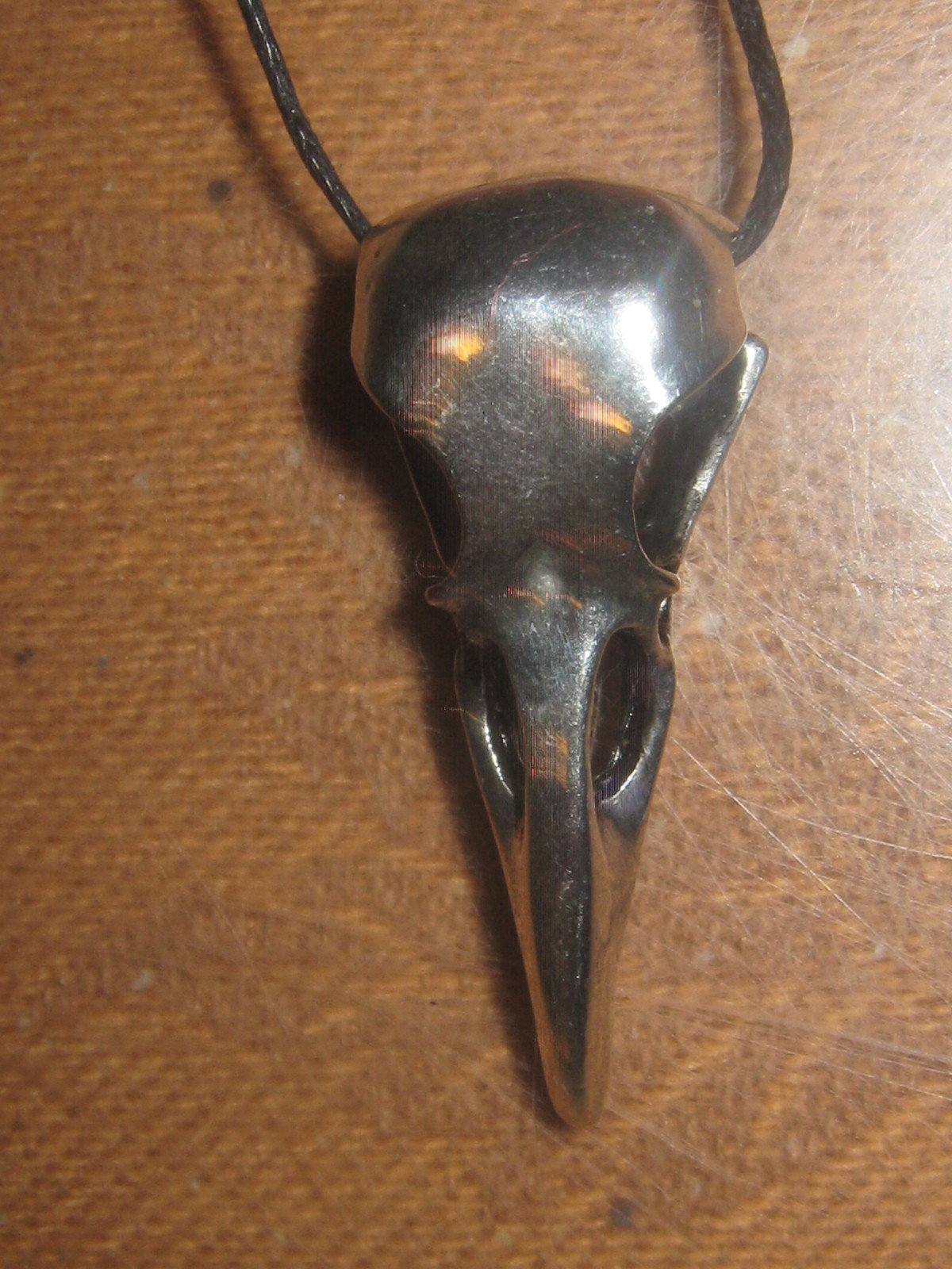 USA 12 Grams 40MM Raven Bird Skull Silver Brass Pendant Charm Corded Necklace