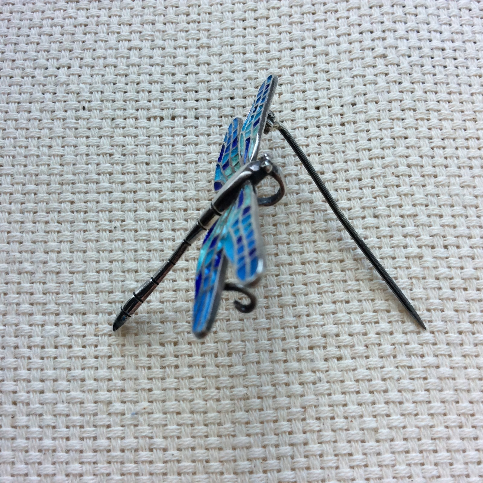 Arior dragonfly brooch pendant – Silver – Enamel Blue Mosaic – 5cm/2in – Boxed