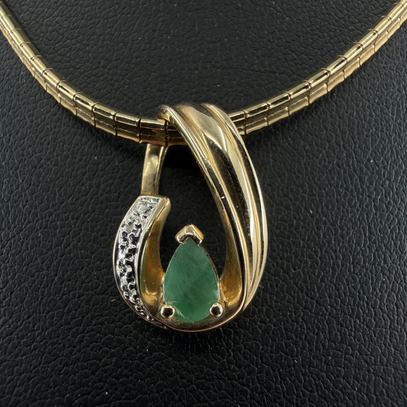 Natural Emerald Vermeil Sterling 925 Italy Necklace Pendant One Micro Diamond