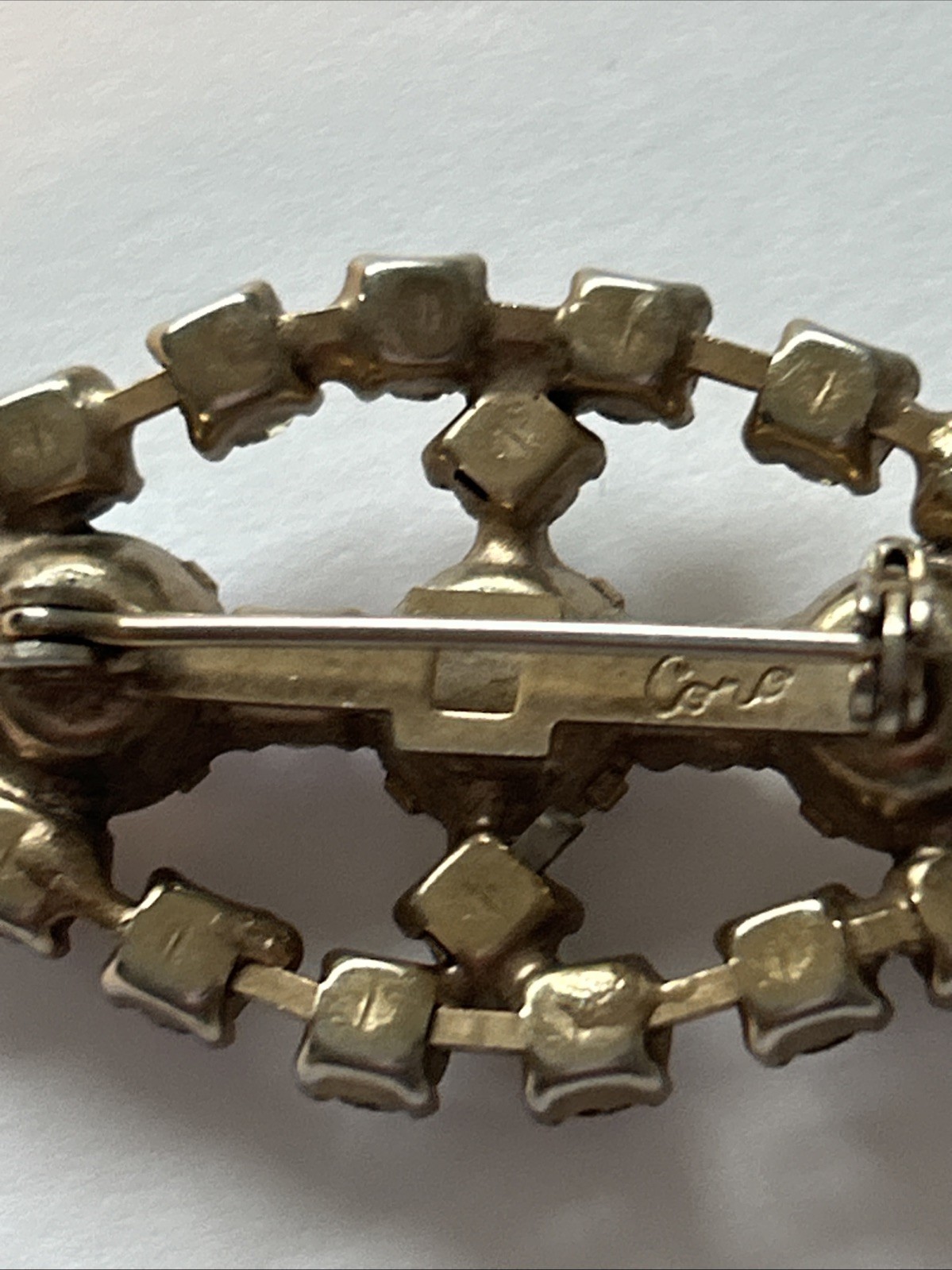 Coro Craft Rhinestone Brooch White Colorless Crystals Lapel Pin Vintage