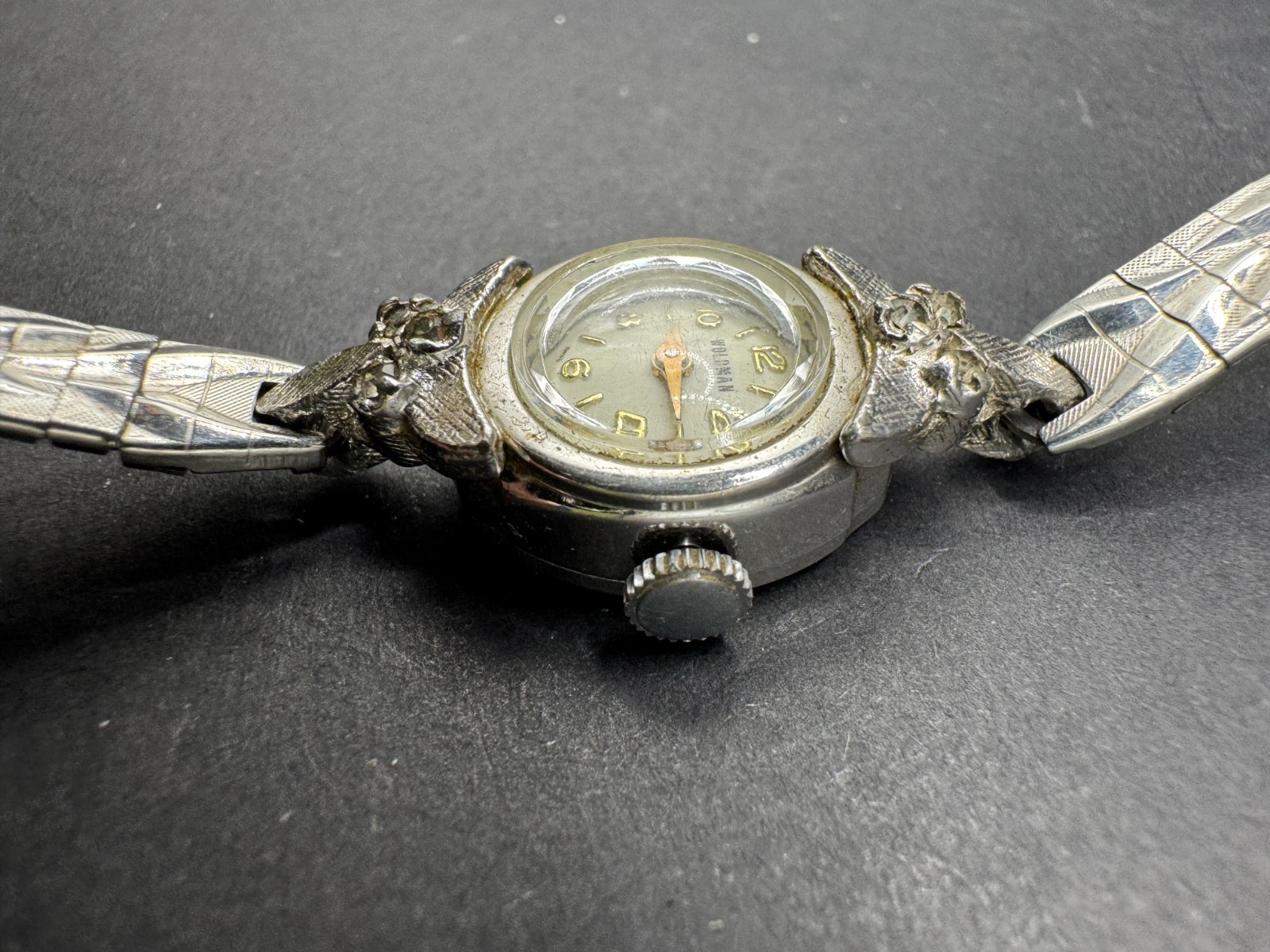 Vtg Woldman Classic Women’s Wristwatch Rhinestone Silver Tone Swiss Made 16.6mm