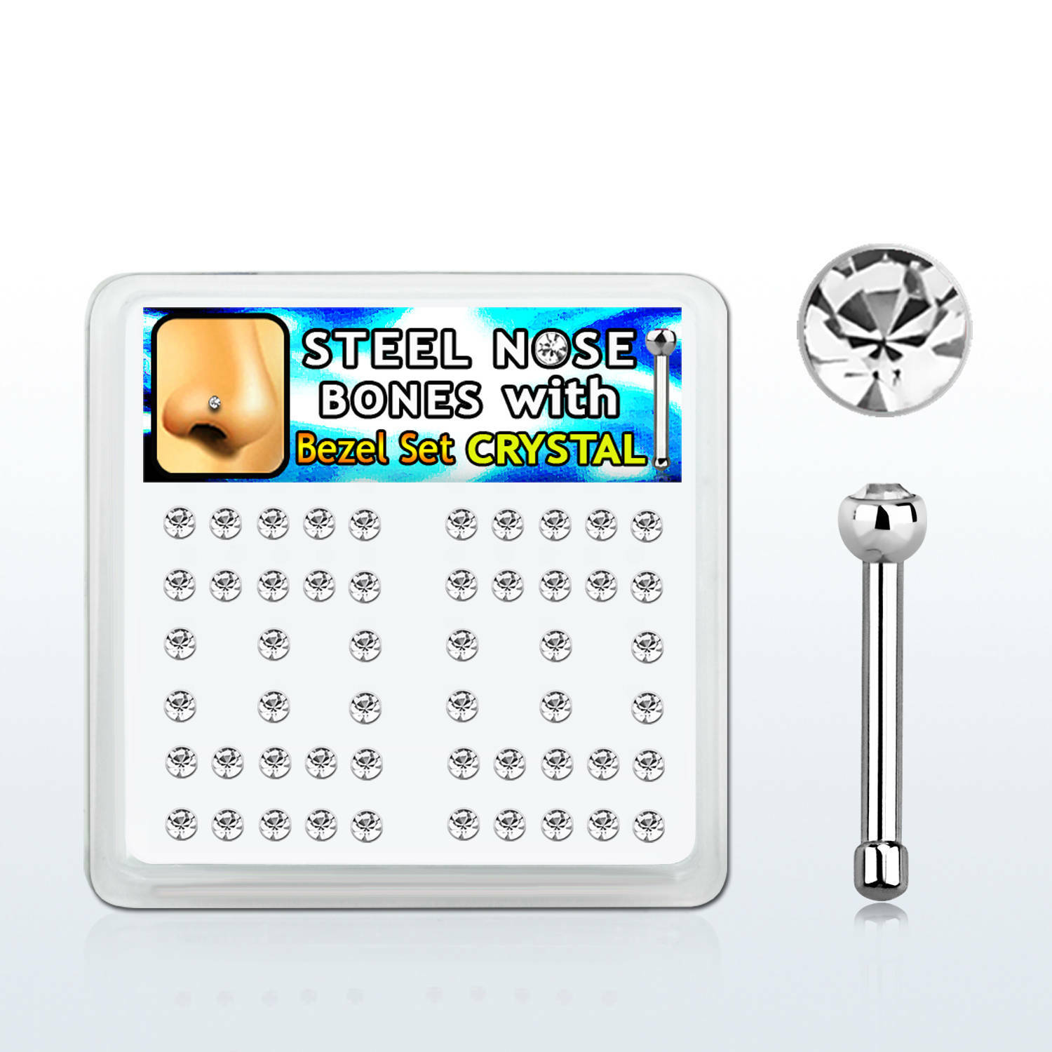 1-10 Set 18g (1mm) Silver Simple Nose Bone Studs 2mm Round Clear Crystal Top USA