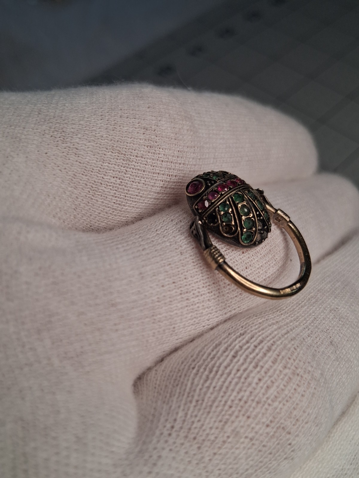 Antique 18k Rubies/Emeralds/Diamonds Scarab Flip Ring