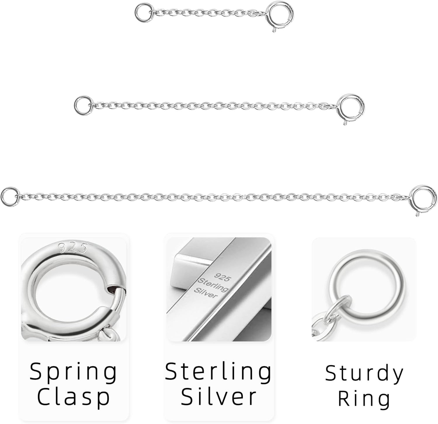 Italian-Made Sterling Silver Necklace Extender Set for Women – Elegant & Durable
