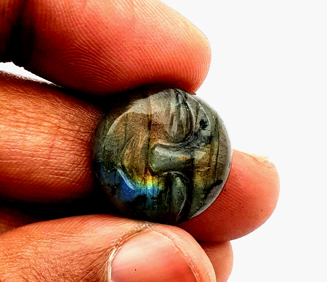 Natural Labradorite Hand Carved Face Loose Gemstone 18.50 MM 20 CT