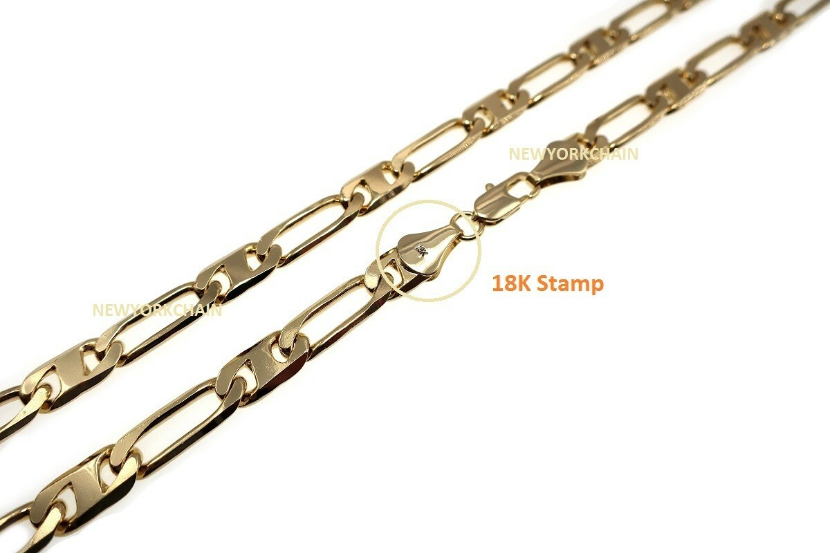 Italian Figaro Mariners Anchor Link Chain Necklace 7mm 8″ 24″ 18K Gold Plated