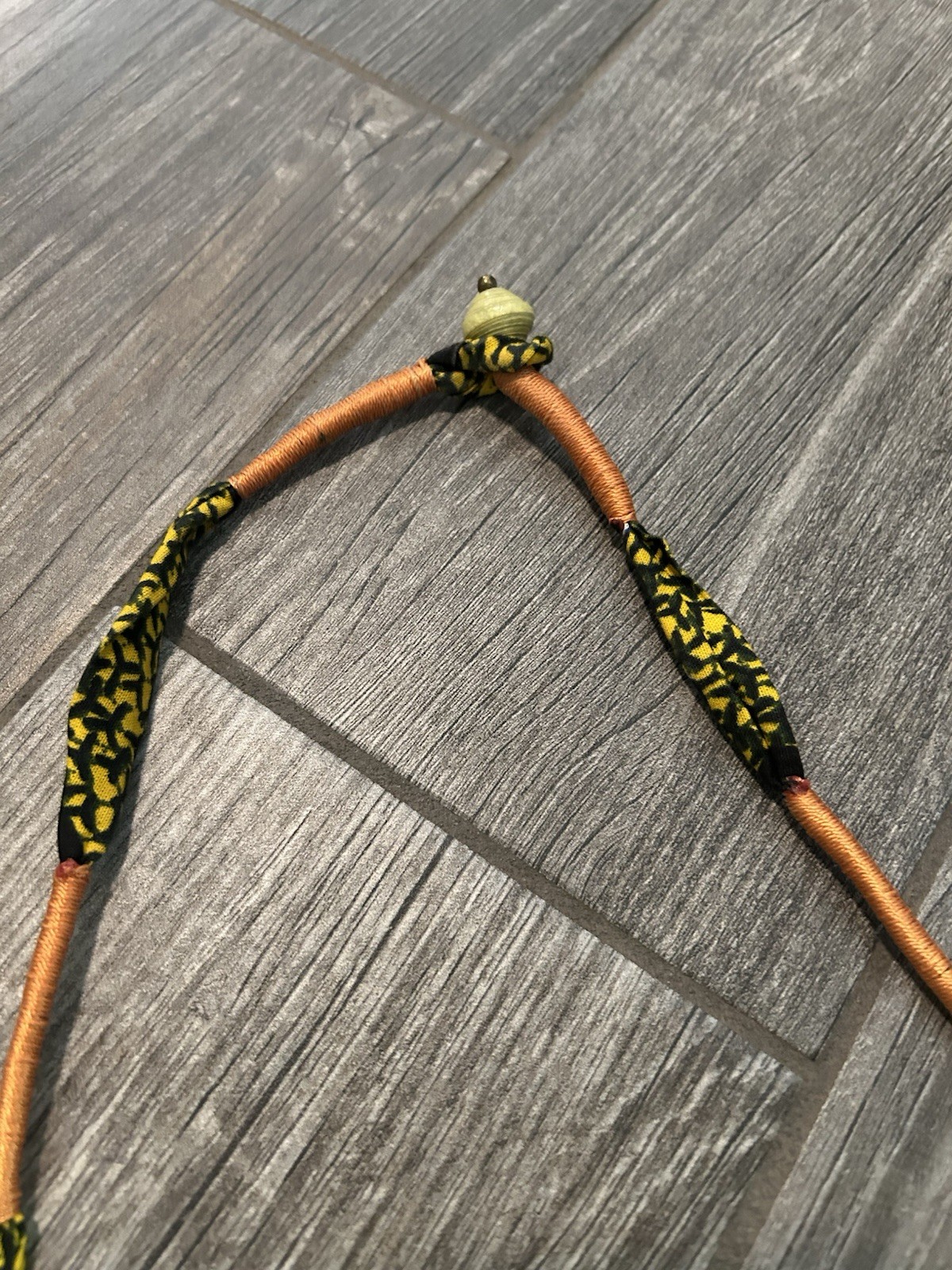 Noonday Collection Handmade African Beaded Bib Necklace Yellow Blue Brown.