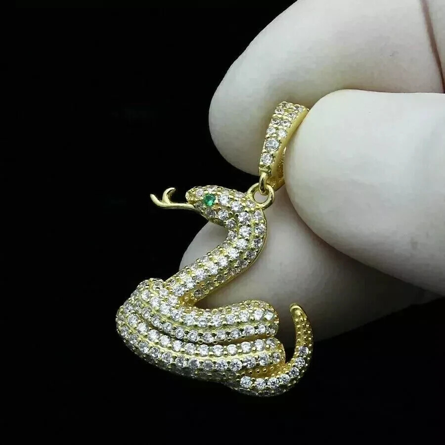 1.10Ct Round Cut VVS1 D Diamond Snake Pendant 14K Yellow Gold Finish