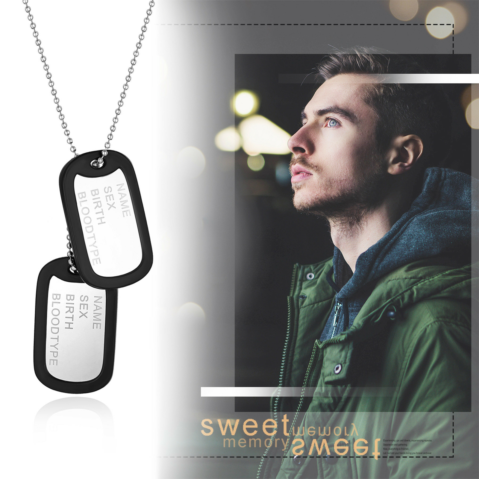 2pcs Men Army Military Stainless Steel Dog Tags Custom ID Pendant Necklace Chain