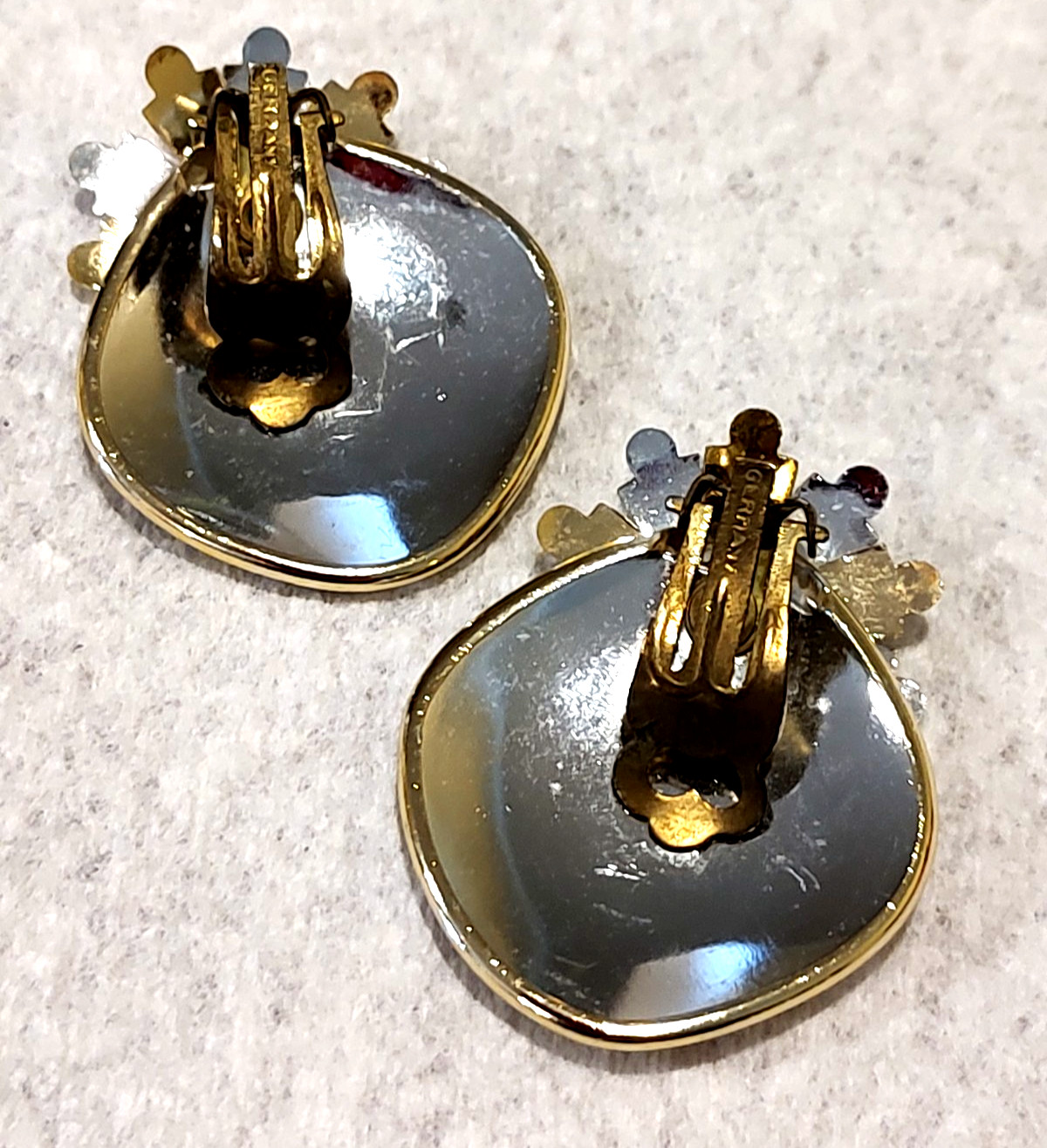 Vintage Germany Earrings Red Silvertone Flowers MCM Christmas
