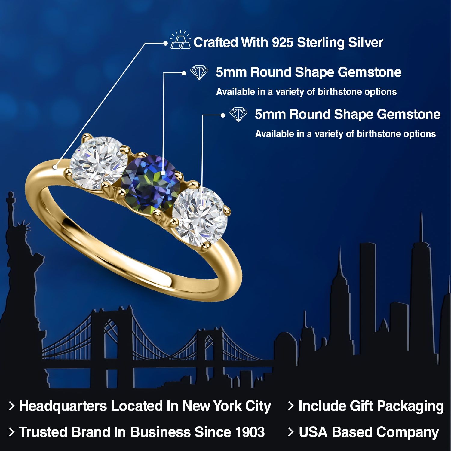 18K Yellow Gold Plated Silver Blue Mystic Topaz and Lab Grown Diamond