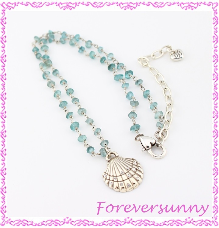 Brighton Shell Beaded Silver Crystal Retired Pendant Necklace