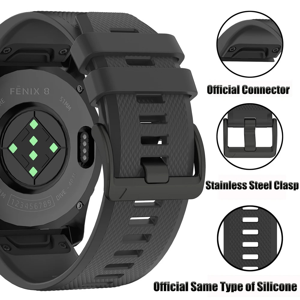 22mm Quick Fit Silicone Watch Band Strap For Garmin Fenix 8 47MM 7/6/5/Plus/Epix
