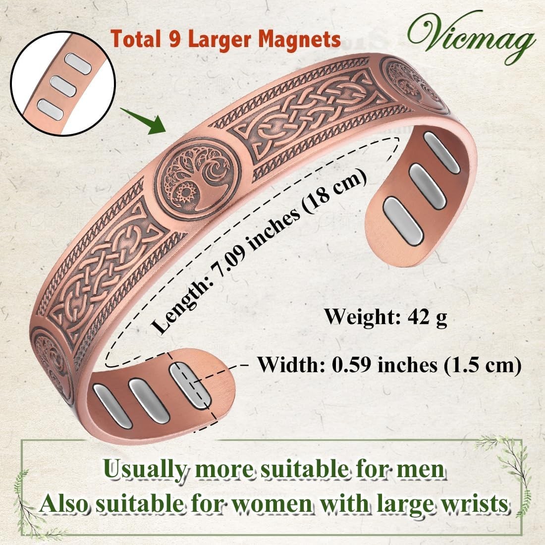 Adjustable 99% Pure Copper Bracelet for Men – Viking & Sun Moon Tree Design