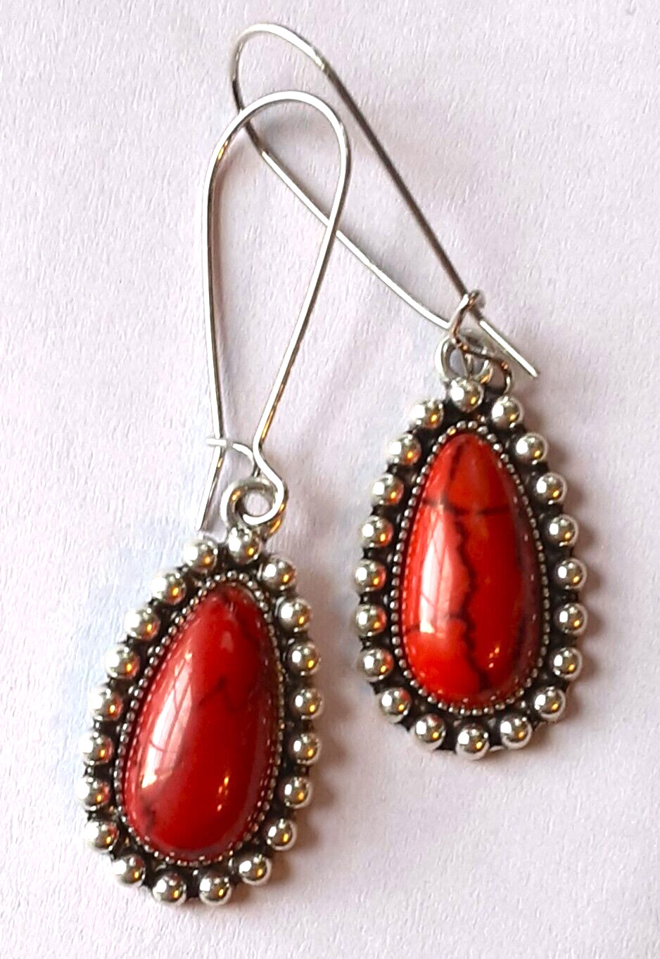 rust RED TURQUOISE TEARDROP earring SP KIDNEY WIRE K2TA