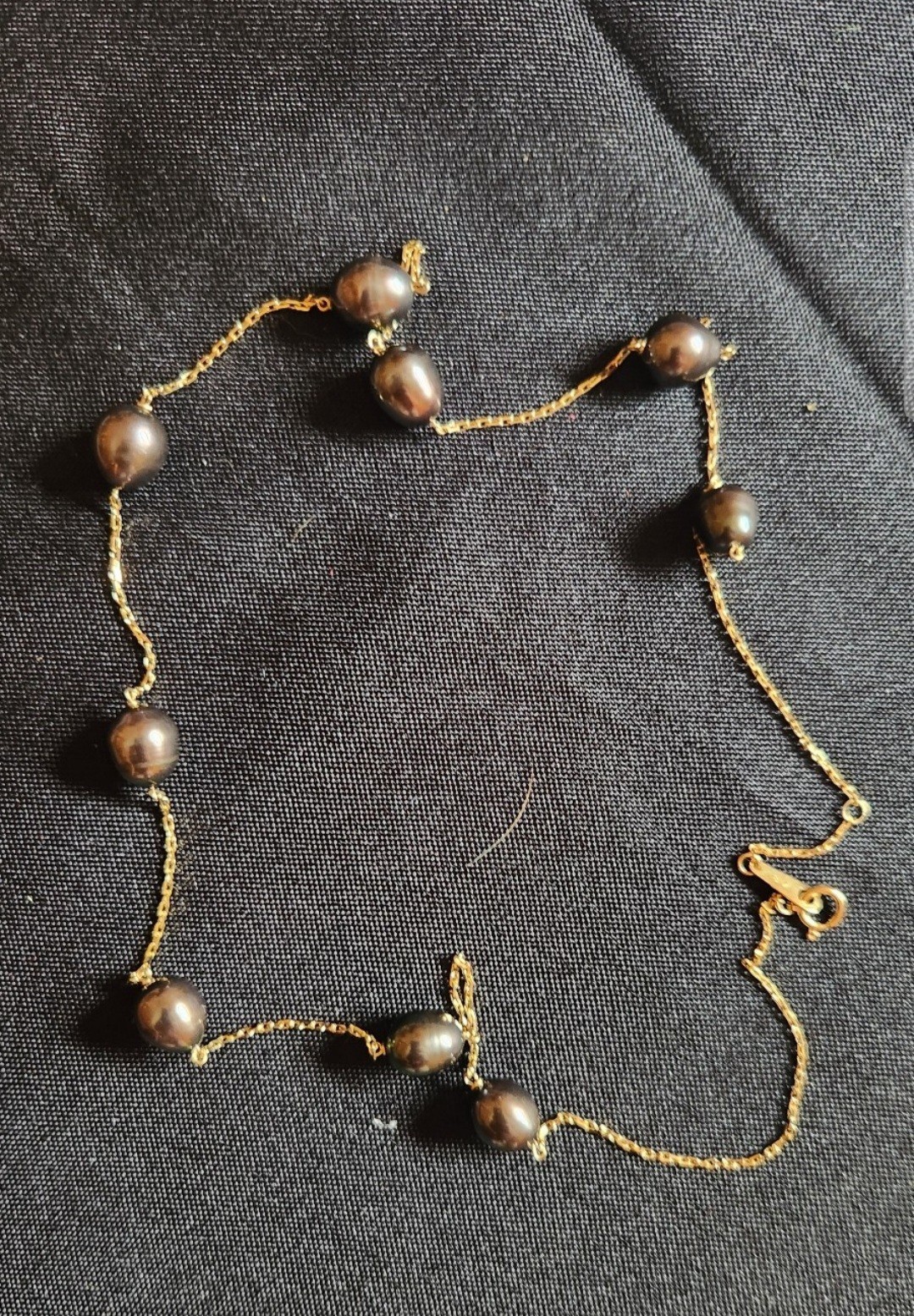 Vintage Koyo Pearl Japan 18K Yellow Gold Tin Cup Black Pearl Necklace 21″ 12g