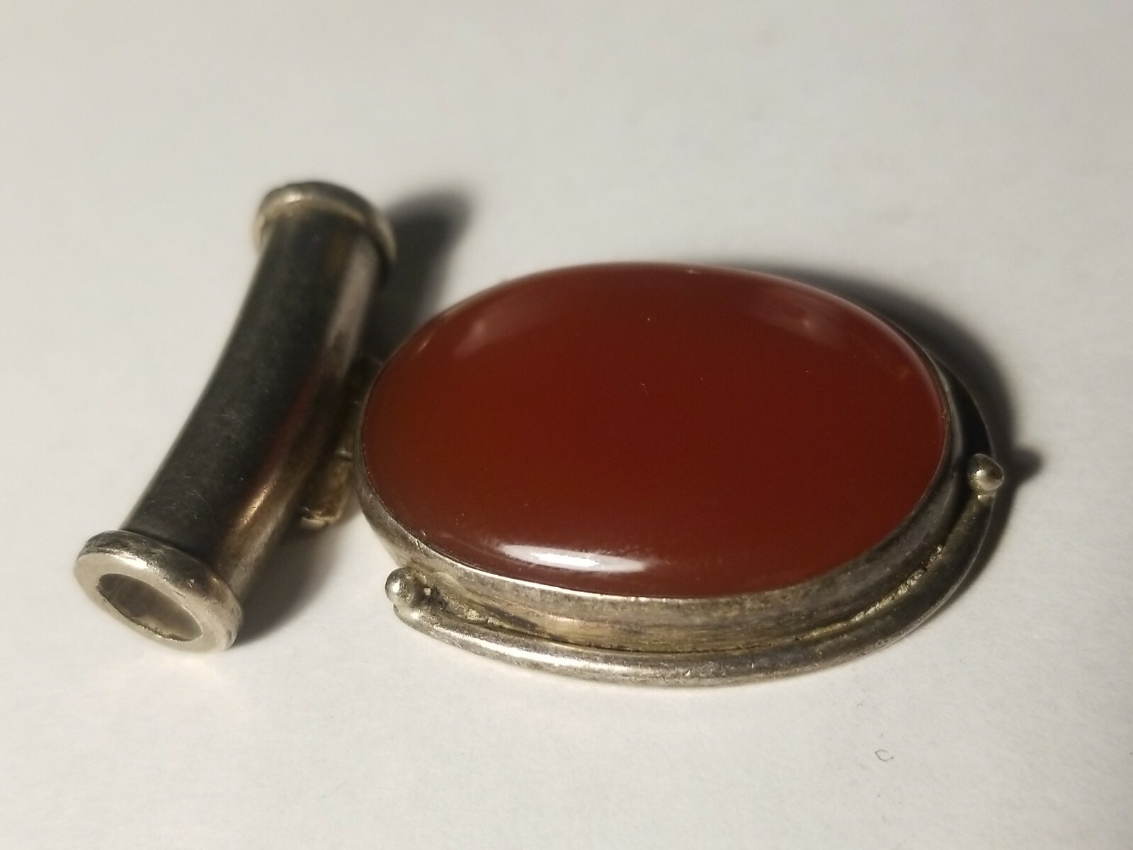 Sterling Silver Pendant With Red Stone oval 12.07 grams